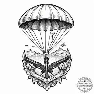 Tattoo sketch parachute with a rifle, tattoo... - эскиз тату (№1757018458_0, 04.09.2025 20:40) — tattoo-photo.ru