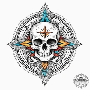 Tattoo sketch compass with a skull, ink illus... - эскиз тату (№1757022482_0, 04.09.2025 21:48) — tattoo-photo.ru