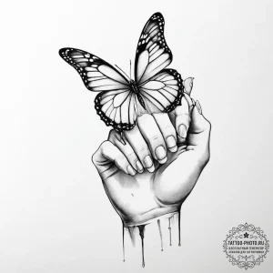Tattoo sketch hands with a butterfly - эскиз тату (№1757024297_0, 04.09.2025 22:18) — tattoo-photo.ru