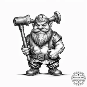 Tattoo sketch dwarf with a hammer - эскиз тату (№1757026306_0, 04.09.2025 22:51) — tattoo-photo.ru