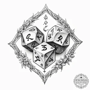 Tattoo sketch perthro rune with a pair of dic... - эскиз тату (№1757031325_0, 05.09.2025 00:15) — tattoo-photo.ru