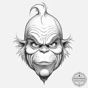 Tattoo sketch the grinch with a skin, tattoo... - эскиз тату (№1757031534_0, 05.09.2025 00:18) — tattoo-photo.ru