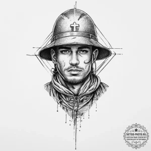 Tattoo sketch soldier with a thread, tattoo f... - эскиз тату (№1757031737_0, 05.09.2025 00:22) — tattoo-photo.ru