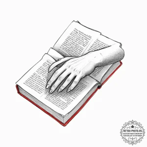 Tattoo sketch hands with a book, ink illustra... - эскиз тату (№1757034142_0, 05.09.2025 01:02) — tattoo-photo.ru