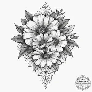 Tattoo sketch marigold flower, artistic tatto... - эскиз тату (№1757035146_0, 05.09.2025 01:19) — tattoo-photo.ru
