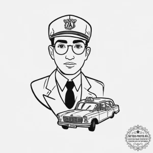 Tattoo sketch taxi driver a person with a tax... - эскиз тату (№1757039821_0, 05.09.2025 02:37) — tattoo-photo.ru