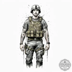 Tattoo sketch soldier with a chain, tattoo li... - эскиз тату (№1757041216_0, 05.09.2025 03:00) — tattoo-photo.ru