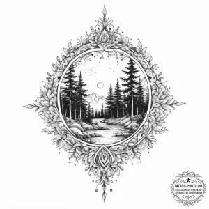 Tattoo sketch forest, tattoo line art, black... - эскиз тату (№1757048261_0, 05.09.2025 04:57) — tattoo-photo.ru
