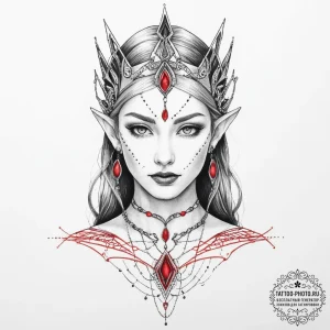 Tattoo sketch elven queen, concept art for ta... - эскиз тату (№1757050836_0, 05.09.2025 05:40) — tattoo-photo.ru