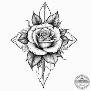 Tattoo sketch cross with a rose, tattoo sketc... - эскиз тату (№1757054407_0, 05.09.2025 06:40) — tattoo-photo.ru