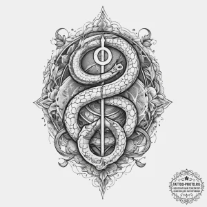 Tattoo sketch grimoire with a serpent, ink il... - эскиз тату (№1757055199_0, 05.09.2025 06:53) — tattoo-photo.ru