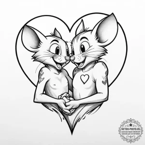 Tattoo sketch tom and jerry with a heart - эскиз тату (№1757055395_0, 05.09.2025 06:56) — tattoo-photo.ru