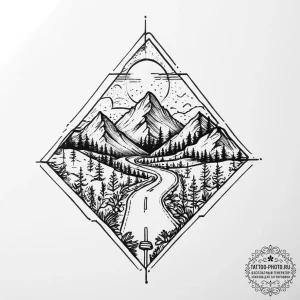 Tattoo sketch road, ink illustration for tatt... - эскиз тату (№1757055796_0, 05.09.2025 07:03) — tattoo-photo.ru