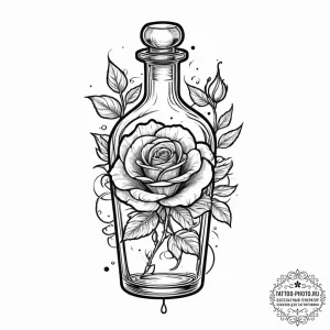 Tattoo sketch magic potion bottle with a rose... - эскиз тату (№1757066277_0, 05.09.2025 09:57) — tattoo-photo.ru