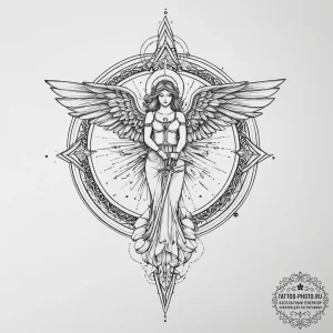 Tattoo sketch angel with sword, tattoo drawin... - эскиз тату (№1757066886_0, 05.09.2025 10:08) — tattoo-photo.ru