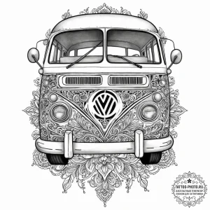 Tattoo sketch hippie bus with a quote, tattoo... - эскиз тату (№1757073082_0, 05.09.2025 11:51) — tattoo-photo.ru
