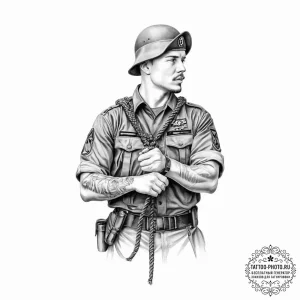 Tattoo sketch soldier with a knot - эскиз тату (№1757076128_0, 05.09.2025 12:42) — tattoo-photo.ru