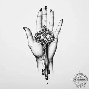 Tattoo sketch hands with a key, concept art f... - эскиз тату (№1757076519_0, 05.09.2025 12:48) — tattoo-photo.ru