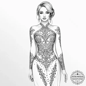 Tattoo sketch formal dress with a design - эскиз тату (№1757078309_0, 05.09.2025 13:18) — tattoo-photo.ru