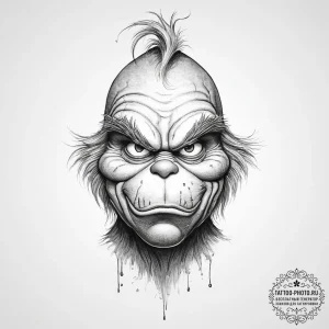 Tattoo sketch the grinch with a mind - эскиз тату (№1757084104_0, 05.09.2025 14:55) — tattoo-photo.ru