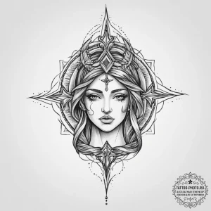 Tattoo sketch holy character, tattoo line art... - эскиз тату (№1757084519_0, 05.09.2025 15:01) — tattoo-photo.ru