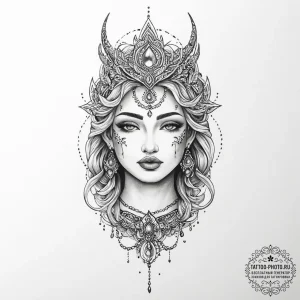 Tattoo sketch goddess tattoo - эскиз тату (№1757086133_0, 05.09.2025 15:28) — tattoo-photo.ru