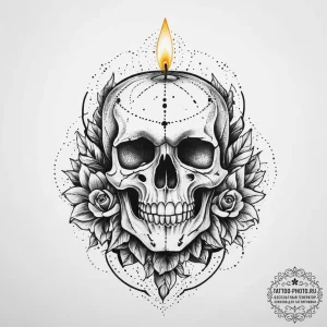 Tattoo sketch dark academia skull and a candl... - эскиз тату (№1757087561_0, 05.09.2025 15:52) — tattoo-photo.ru