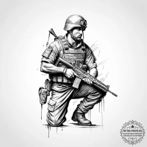 Tattoo sketch soldier with a brush - эскиз тату (№1757088966_0, 05.09.2025 16:16) — tattoo-photo.ru
