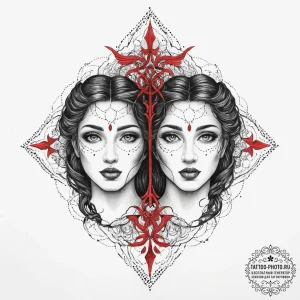 Tattoo sketch gemini twins, concept art for t... - эскиз тату (№1757094385_0, 05.09.2025 17:46) — tattoo-photo.ru