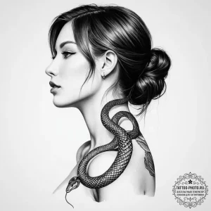 Tattoo sketch sensual neck with a snake - эскиз тату (№1757098006_0, 05.09.2025 18:46) — tattoo-photo.ru