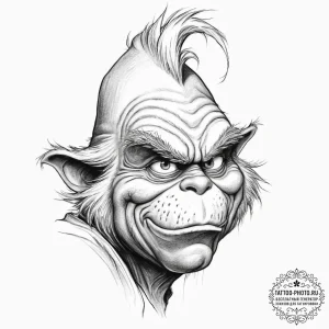 Tattoo sketch the grinch with a horn, ink ill... - эскиз тату (№1757103243_0, 05.09.2025 20:14) — tattoo-photo.ru