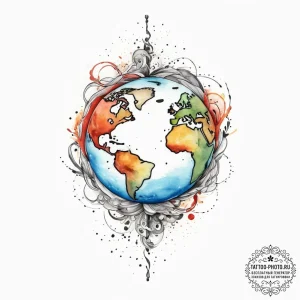 Tattoo sketch globe, tattoo line art, soft wh... - эскиз тату (№1757106458_0, 05.09.2025 21:07) — tattoo-photo.ru