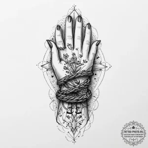 Tattoo sketch hands with a rope, tattoo flash... - эскиз тату (№1757107242_0, 05.09.2025 21:20) — tattoo-photo.ru