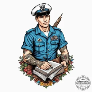 Tattoo sketch soldier with a book, tattoo fla... - эскиз тату (№1757108646_0, 05.09.2025 21:44) — tattoo-photo.ru