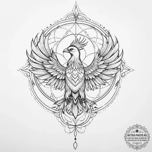 Tattoo sketch phoenix with a rose, tattoo fla... - эскиз тату (№1757116308_0, 05.09.2025 23:51) — tattoo-photo.ru
