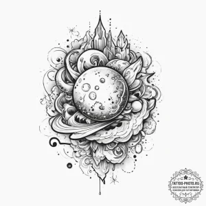 Tattoo sketch cosmic past, tattoo line art, o... - эскиз тату (№1757117508_0, 06.09.2025 00:11) — tattoo-photo.ru