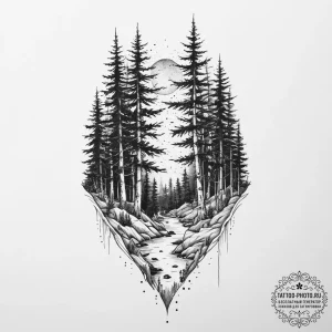 Tattoo sketch whispering woods, ink illustrat... - эскиз тату (№1757117908_0, 06.09.2025 00:18) — tattoo-photo.ru