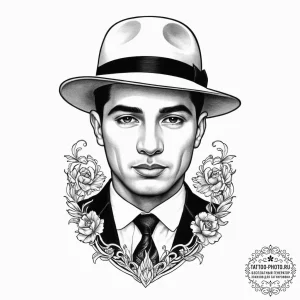Tattoo sketch lucky luciano with a hat, tatto... - эскиз тату (№1757118304_0, 06.09.2025 00:25) — tattoo-photo.ru