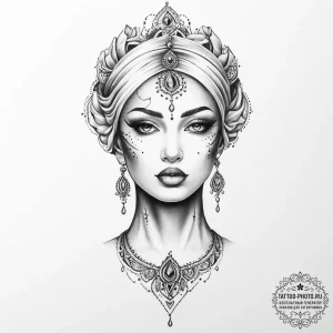 Tattoo sketch divine character - эскиз тату (№1757122518_0, 06.09.2025 01:35) — tattoo-photo.ru