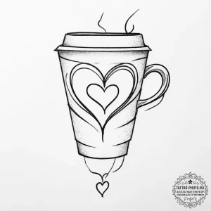 Tattoo sketch coffee cup with a heart - эскиз тату (№1757132423_0, 06.09.2025 04:20) — tattoo-photo.ru