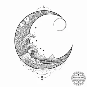 Tattoo sketch wave with a moon, artistic tatt... - эскиз тату (№1757138112_0, 06.09.2025 05:55) — tattoo-photo.ru