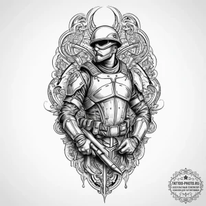 Tattoo sketch soldier with a brush, concept a... - эскиз тату (№1757142629_0, 06.09.2025 07:10) — tattoo-photo.ru