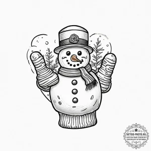 Tattoo sketch mittens with a snowman, tattoo... - эскиз тату (№1757148917_0, 06.09.2025 08:55) — tattoo-photo.ru