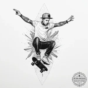 Tattoo sketch skateboarding a person on a boa... - эскиз тату (№1757151662_0, 06.09.2025 09:41) — tattoo-photo.ru