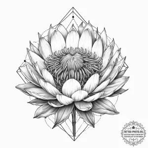 Tattoo sketch king protea flower, tattoo flas... - эскиз тату (№1757155380_0, 06.09.2025 10:43) — tattoo-photo.ru