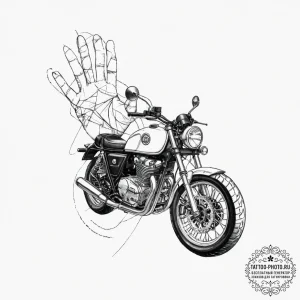 Tattoo sketch hands with a motorcycle, concep... - эскиз тату (№1757158509_0, 06.09.2025 11:35) — tattoo-photo.ru