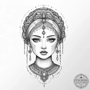 Tattoo sketch slavic doll, tattoo line art, o... - эскиз тату (№1757163918_0, 06.09.2025 13:05) — tattoo-photo.ru