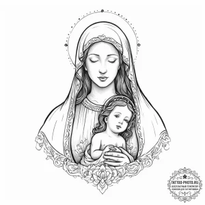 Tattoo sketch virgin mary with child - эскиз тату (№1757165303_0, 06.09.2025 13:28) — tattoo-photo.ru