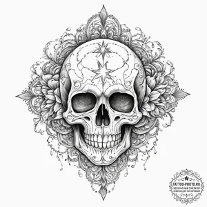 Tattoo sketch узор в виде черепа со звездами,... - эскиз тату (№1757170244_0, 06.09.2025 14:50) — tattoo-photo.ru