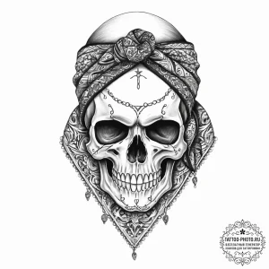 Tattoo sketch skull with a bandana - эскиз тату (№1757171027_0, 06.09.2025 15:03) — tattoo-photo.ru